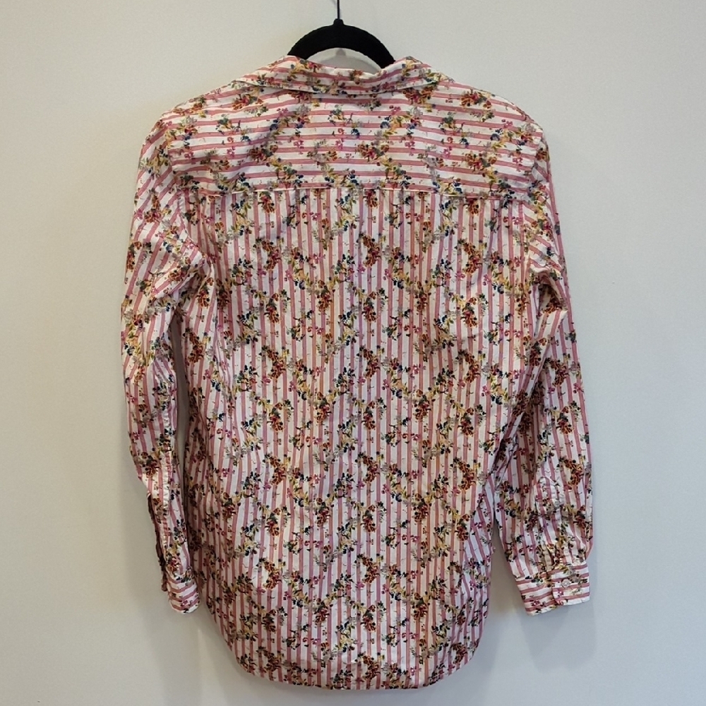 Frank&Eileen Floral Red‎ Striped Button Up Shirt Medium Cottage Preppy Whimsy - Picture 8 of 8